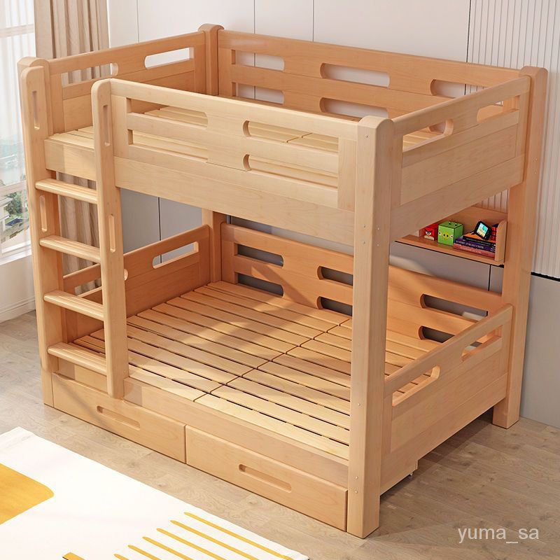 櫸木上下鋪雙層床兒童高低子母 上下床 實木床 兒童床 上下鋪 簡約床 輕奢床 母子實木床 軟包床 現代床 儲物床 高低床