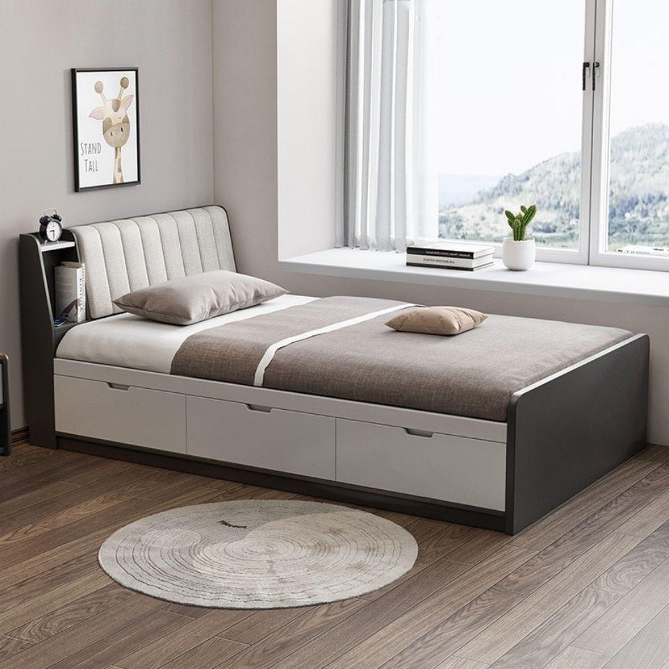 單人床1.2米傢用小戶型軟靠背榻榻米收納儲物多功能房定製床收納床 儲物床 雙人床 工廠直銷