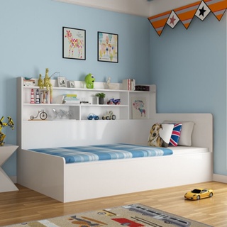 現代簡約榻榻米床定製小戶型單人床帶書架闆式床頭高箱雙人儲物床收納床 儲物床 雙人床 工廠直銷