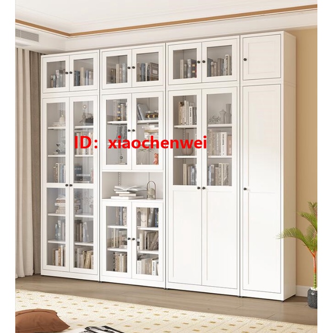 新品 低價 優惠鋼製書櫃帶玻璃門 家用 展示櫃 書架 收納櫃 現代簡約靠墻防塵鐵藝書櫥
