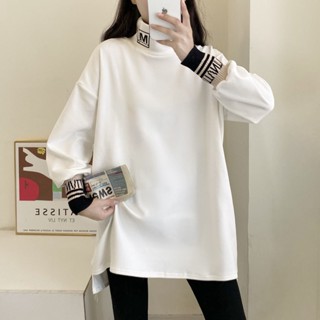 發熱衣 內搭衣 保暖衣 大尺碼發熱衣 刷毛保暖衣 高領打底衫女秋冬季加厚新款寬松顯瘦大碼內搭中長款T恤上衣