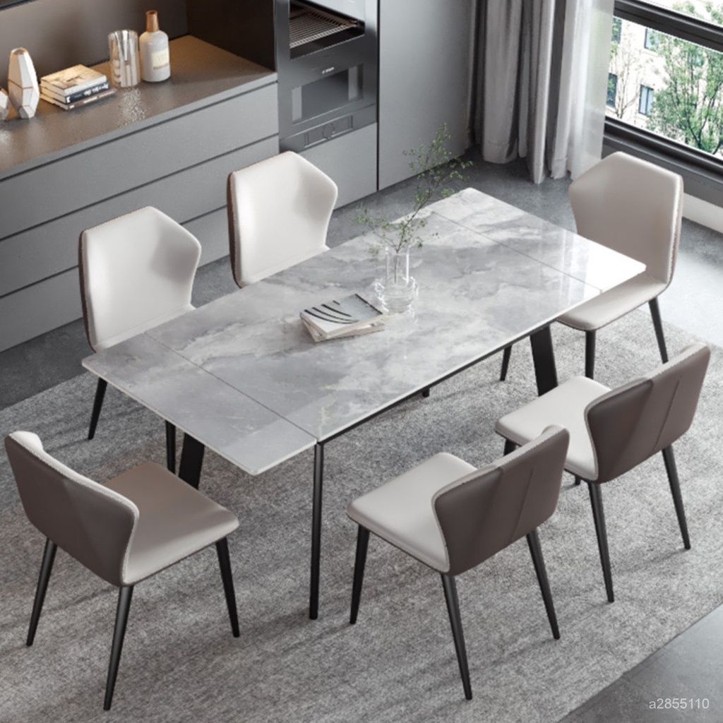 【定製】意式岩板餐桌可伸縮可折疊可拉伸餐桌現代簡約傢用小戶型長方形桌