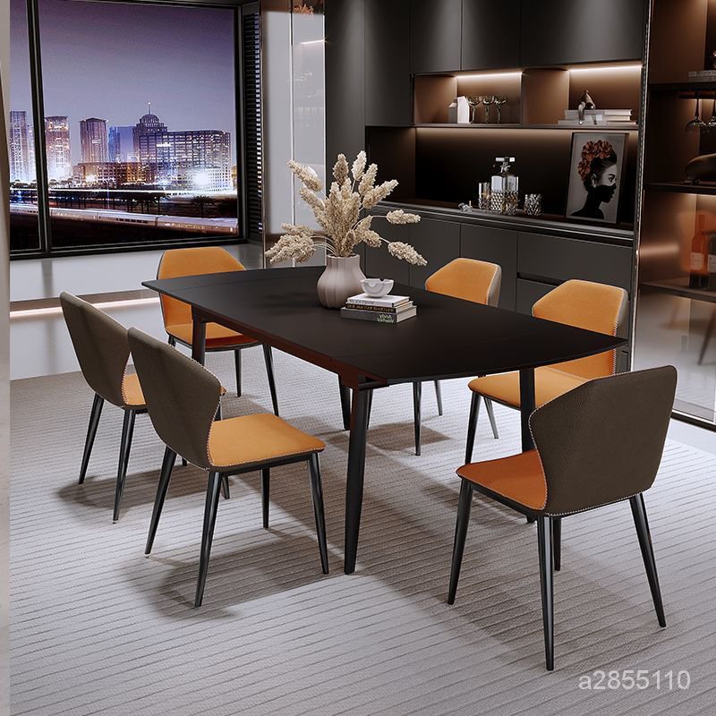 【定製】意式岩板可伸縮折疊餐桌椅組閤現代簡約傢用小戶型伸縮桌岩板餐桌