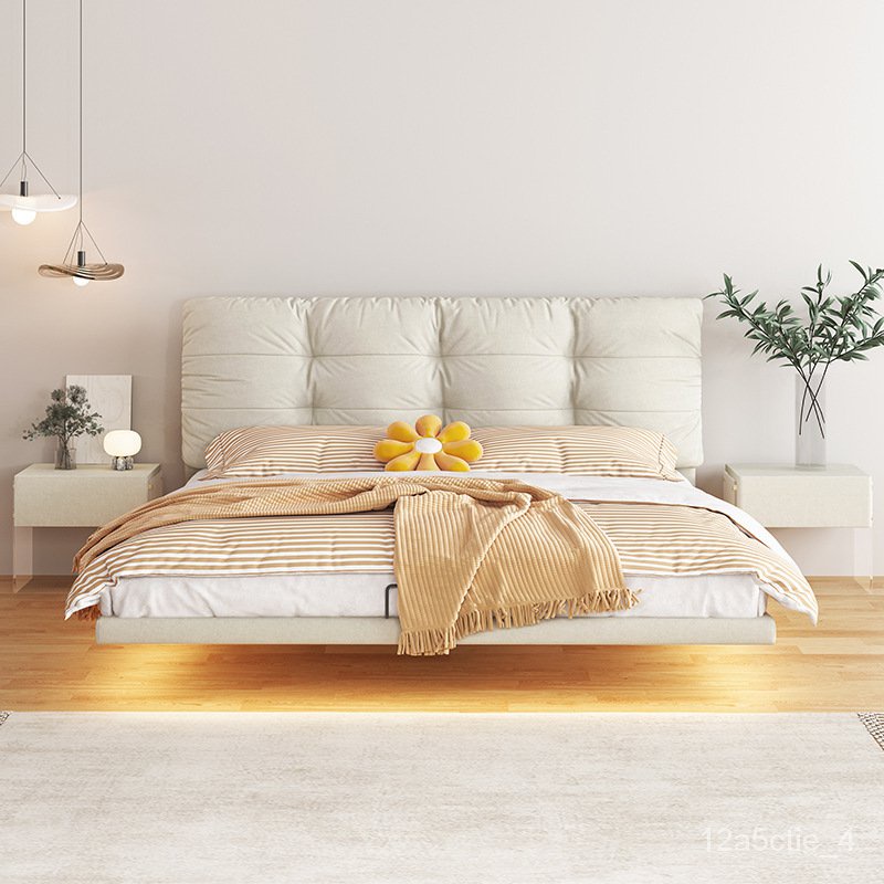 工廠直銷北歐簡約現代皮藝床輕奢懸浮床雙人主臥大奶油風白色雲朵 床架 輕奢床 床 雙人床 大床 6尺床 儲物床 3K5D