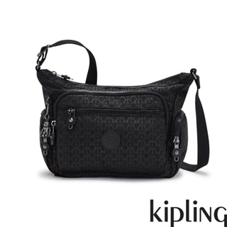 Kipling『牛角包』經典黑菱格紋印花多袋實用側背包-GABBIE S