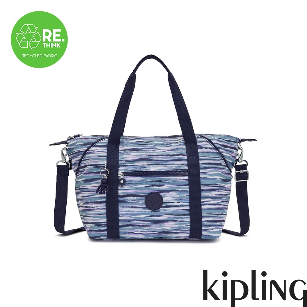 【▲限量】Kipling 霧藍手刷條紋手提側背包-ART