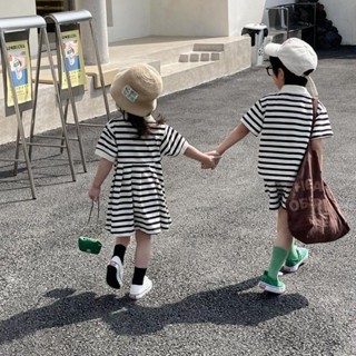 男童女童新款夏季polo衫短袖短褲套裝連衣裙寶寶時尚姐弟裝兄妹裝