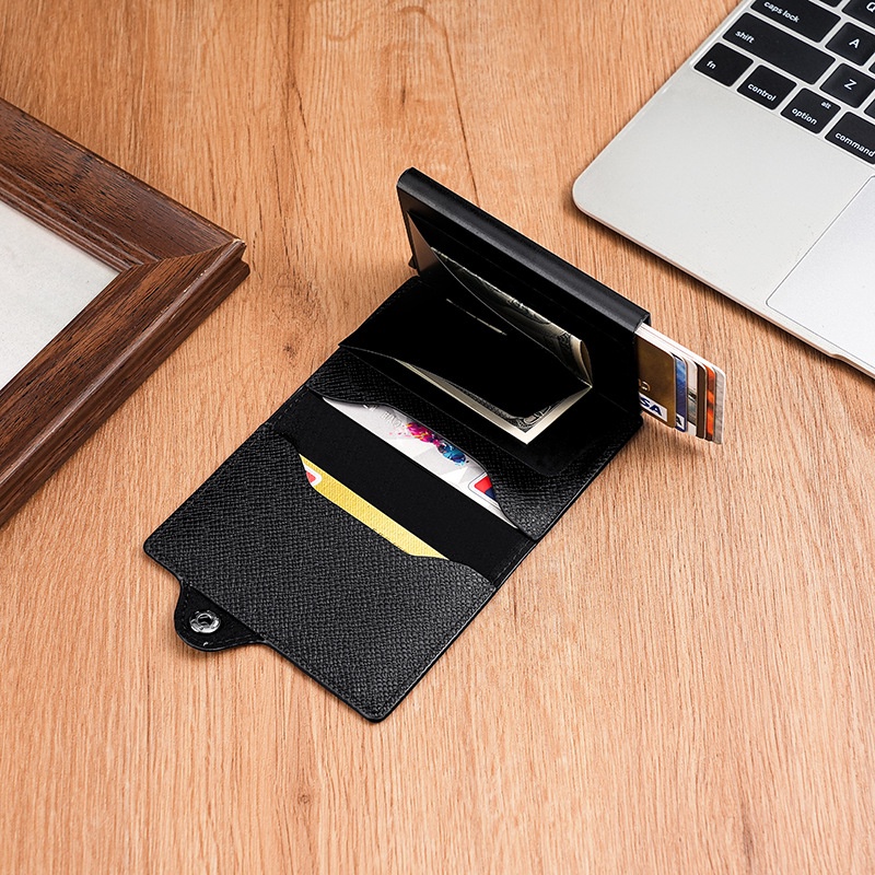 新款 金屬 自動彈出式 卡包 男款 卡套 防盜 刷卡 夾 防消磁 證件 名片夾
