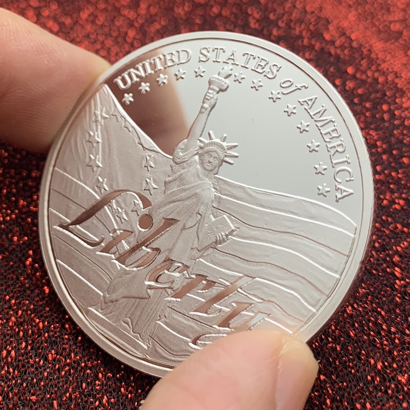 美國自由女神鍍銀紀念章 工藝單手把玩創意幣擺件硬幣金幣紀念幣