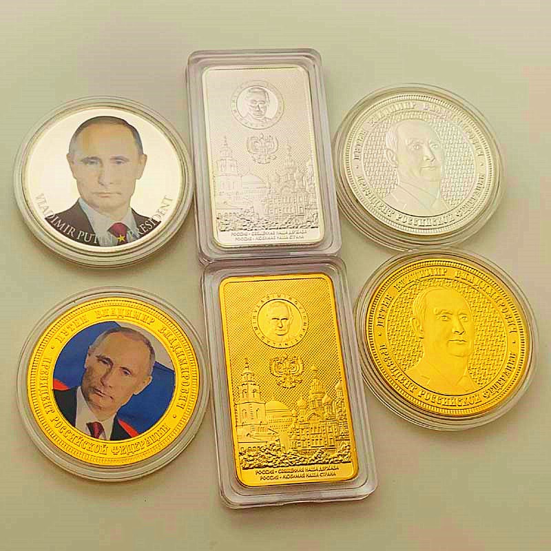 俄羅斯總統普京鍍金紀念章 方塊金幣硬幣把玩克里米亞城堡紀念幣