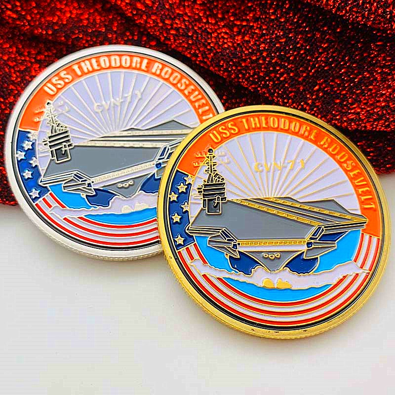 美海軍CVN-17航母鍍銀紀念章 收藏羅斯福航空母艦金幣硬幣紀念幣