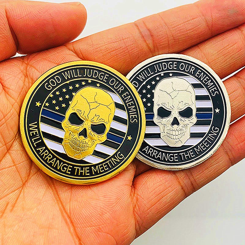 美國守護神骷髏頭鍍金紀念章 把玩魔術金幣硬幣紀念幣