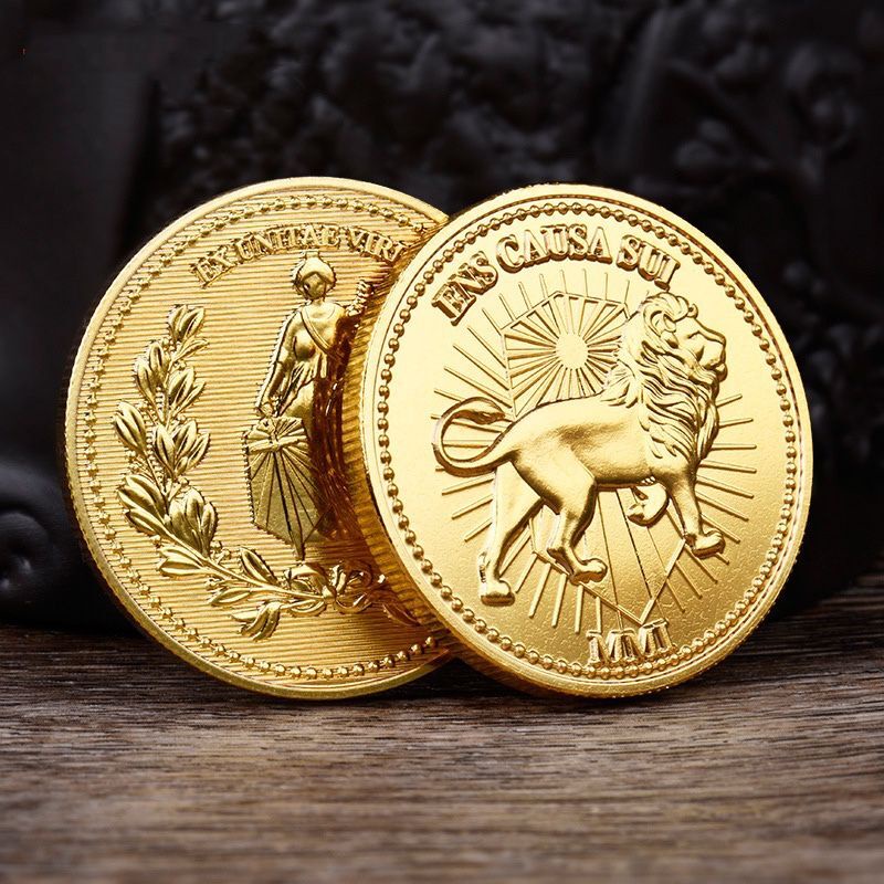 守護神獅子鍍金紀念章 收藏幣動物雄獅金幣硬幣紀念幣