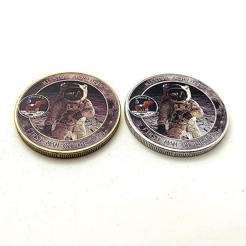 美國航天員阿波羅鍍金彩繪紀念章 把玩太空金幣宇航員硬幣紀念幣