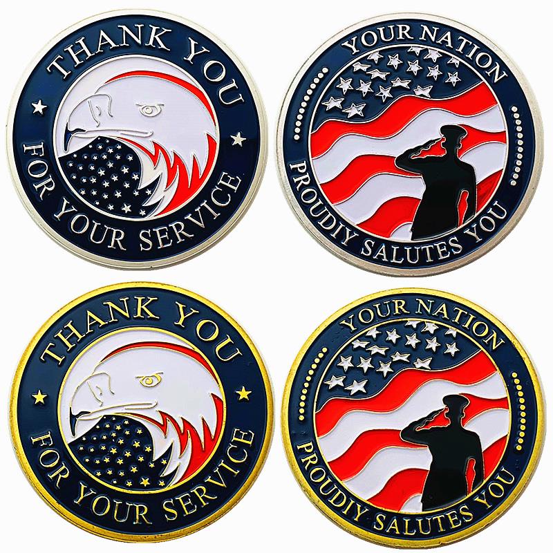 美國鷹頭退役步兵鍍金紀念章 把玩星條擺件創意工藝紀念幣金幣
