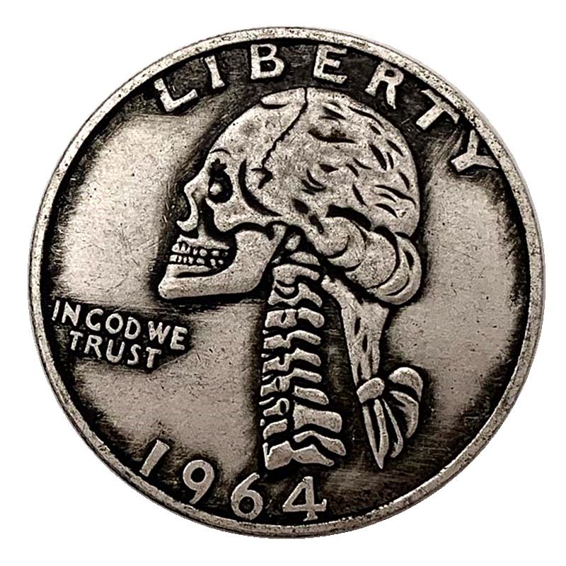 1964美國達芬奇骷髏仿古銀紀念幣 收藏幣浮雕銅硬幣紀念章