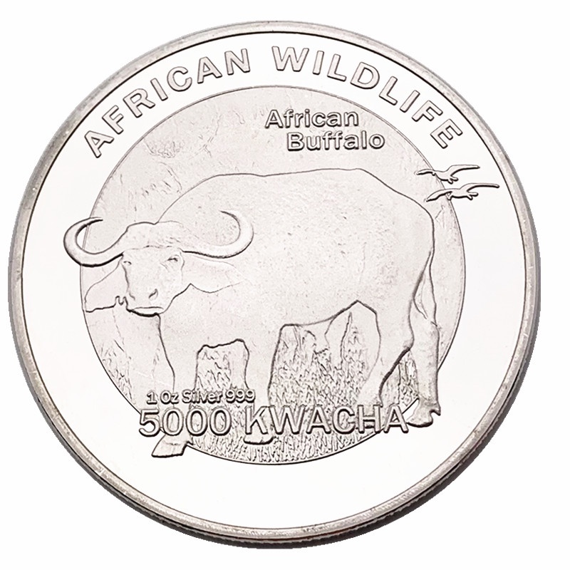 2016非洲贊比亞馬拉維紀念幣水牛鍍銀幣 野生動物非洲工藝幣硬幣