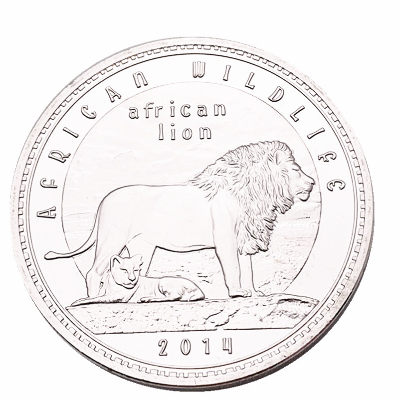 2014非洲贊獅子王紀念幣水牛鍍銀幣 野生動物非洲猛獸外幣硬幣