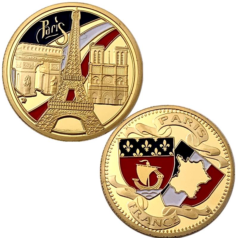 法國巴黎圣母院埃菲爾鐵塔鍍金紀念幣 收藏幣定制硬幣紀念章