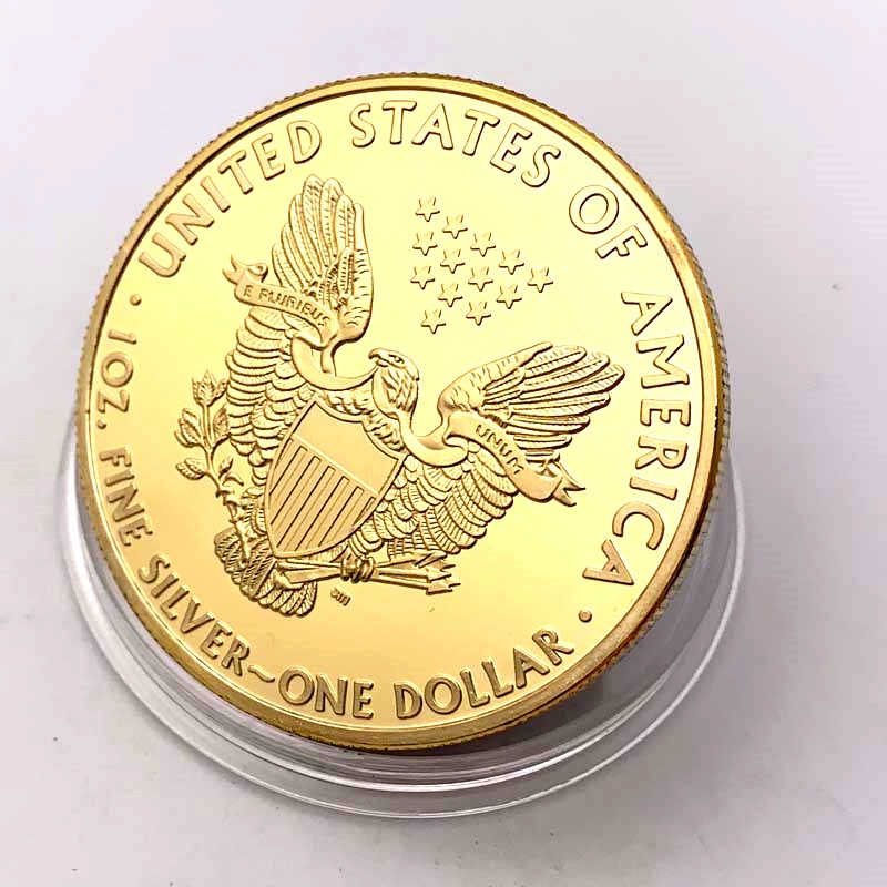 美國阿波羅11號任務鍍金紀念幣 收藏彩印金幣硬幣飛船登月紀念章