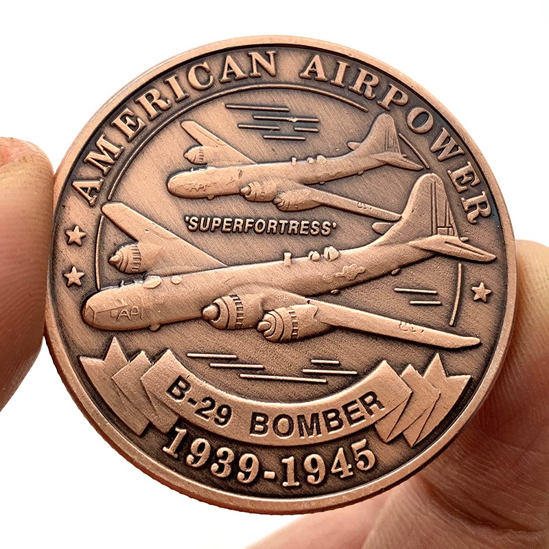 美國B29轟炸機飛機紀念幣 收藏幣戰斗機空軍金幣硬幣紀念章