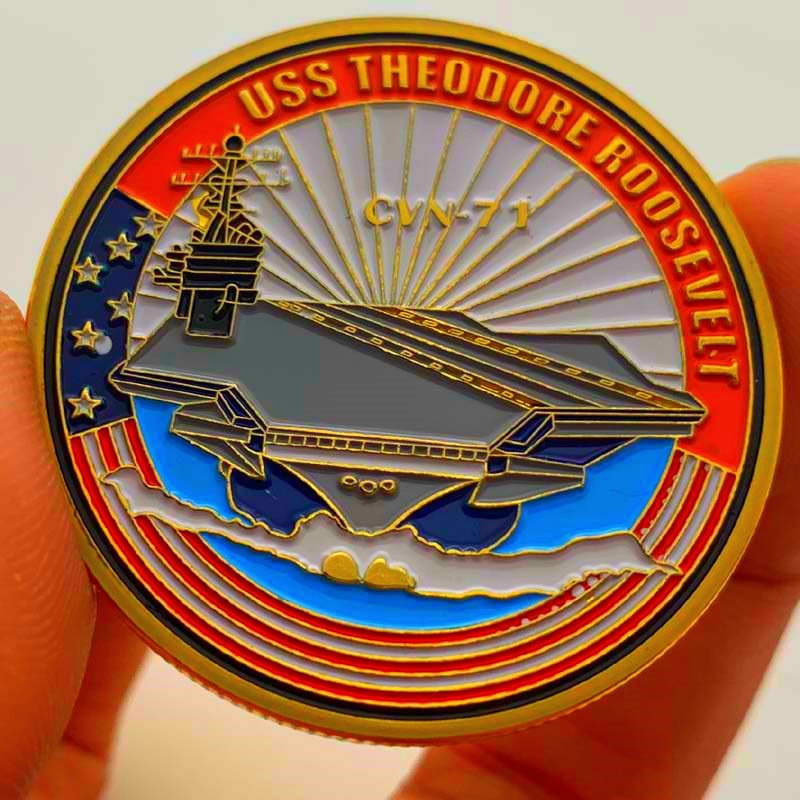 美海軍CVN-17航母鍍金紀念章 收藏羅斯福航空母艦金幣硬幣紀念幣