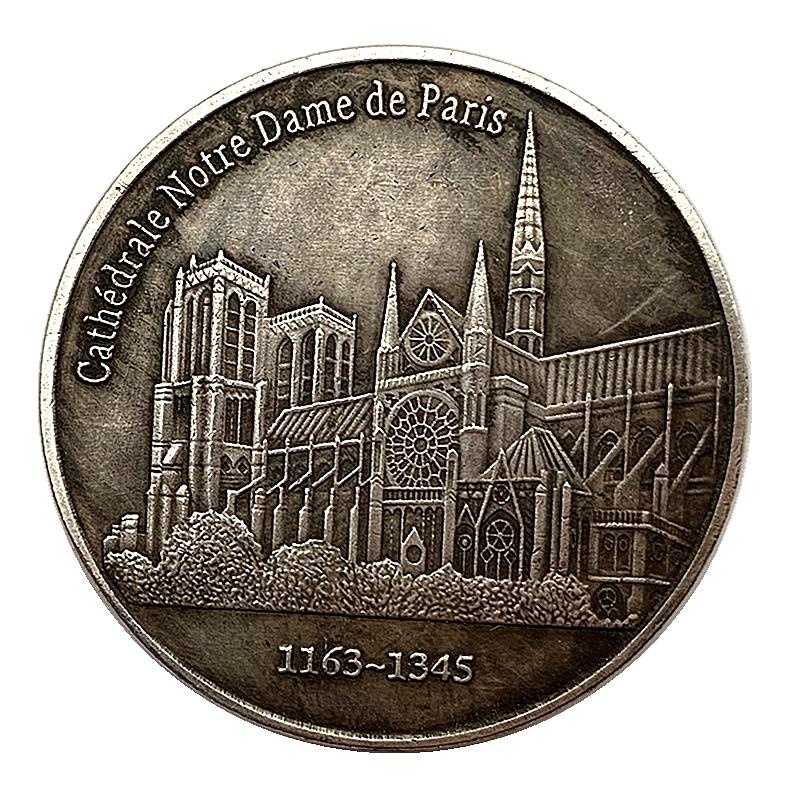 法國巴黎圣母院仿古銅舊銀紀念章 收藏幣35mm銅銀硬幣浮雕紀念幣