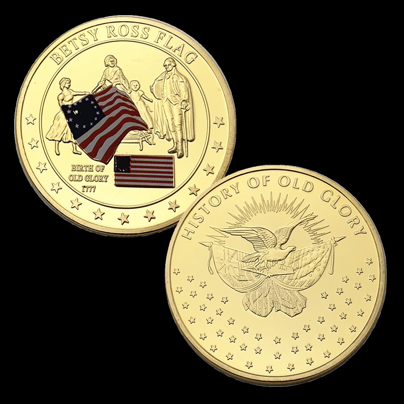 美國國旗貝琪羅斯幣鍍金紀念幣 收藏條紋旗卡通金幣硬幣