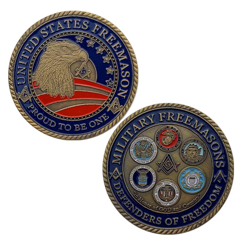 美國五大軍共濟會紀念章 收藏幣50mm鷹硬幣 海軍紀念幣青古銅金幣