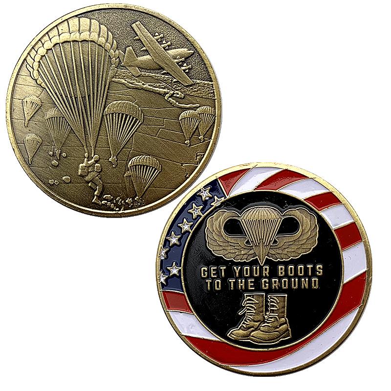美國空降跳傘兵戰斗機青銅紀念幣 收藏幣浮雕彩繪硬幣紀念章