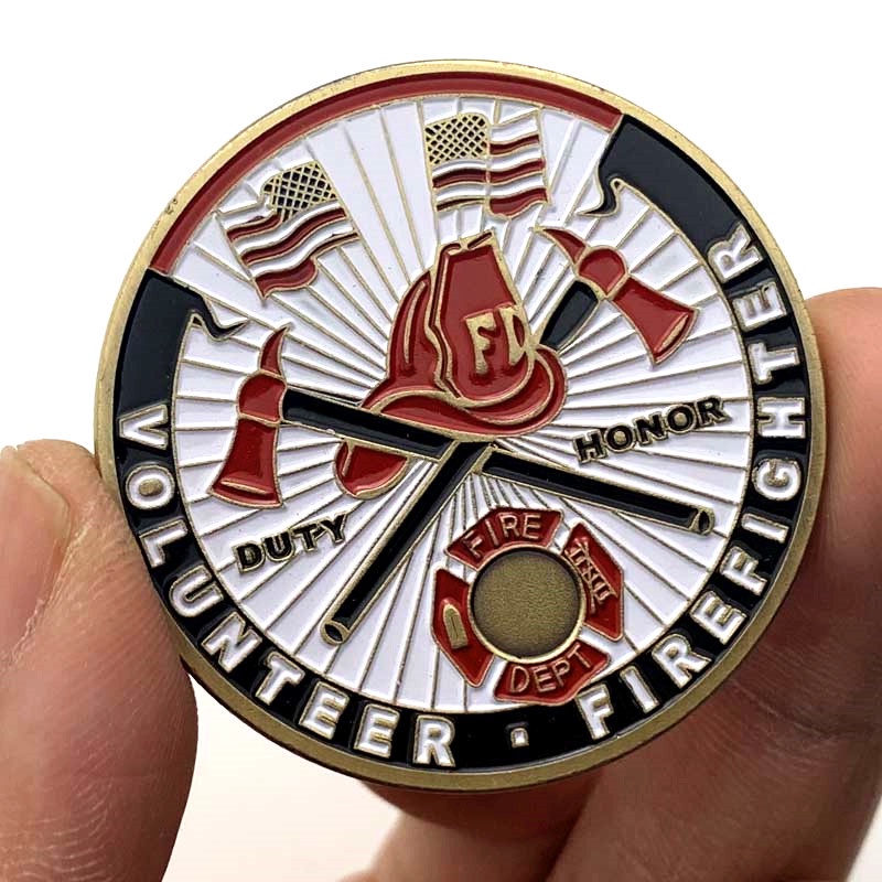 美國消防員鍍青古銅紀念章 收藏幣魔術把玩金幣硬幣紀念幣