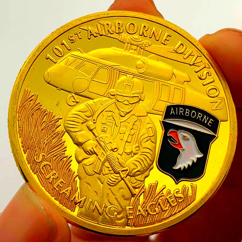 美國101空降師狙擊手鍍金紀念幣 收藏幣金幣硬幣紀念章