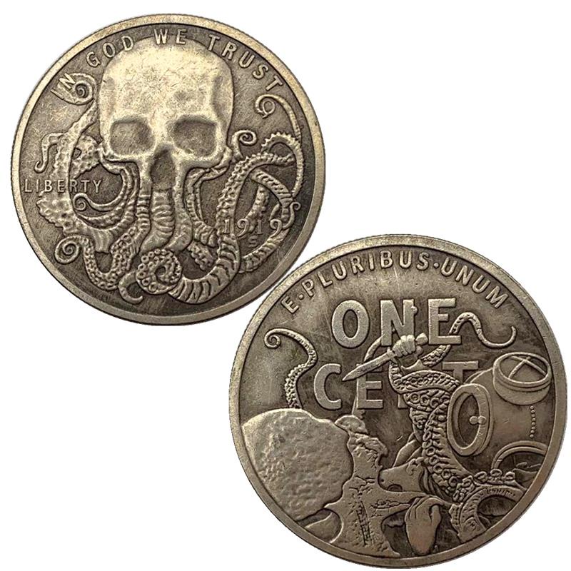 美國流浪幣銅銀紀念章 收藏魚骷髏銅銀硬幣紀念幣