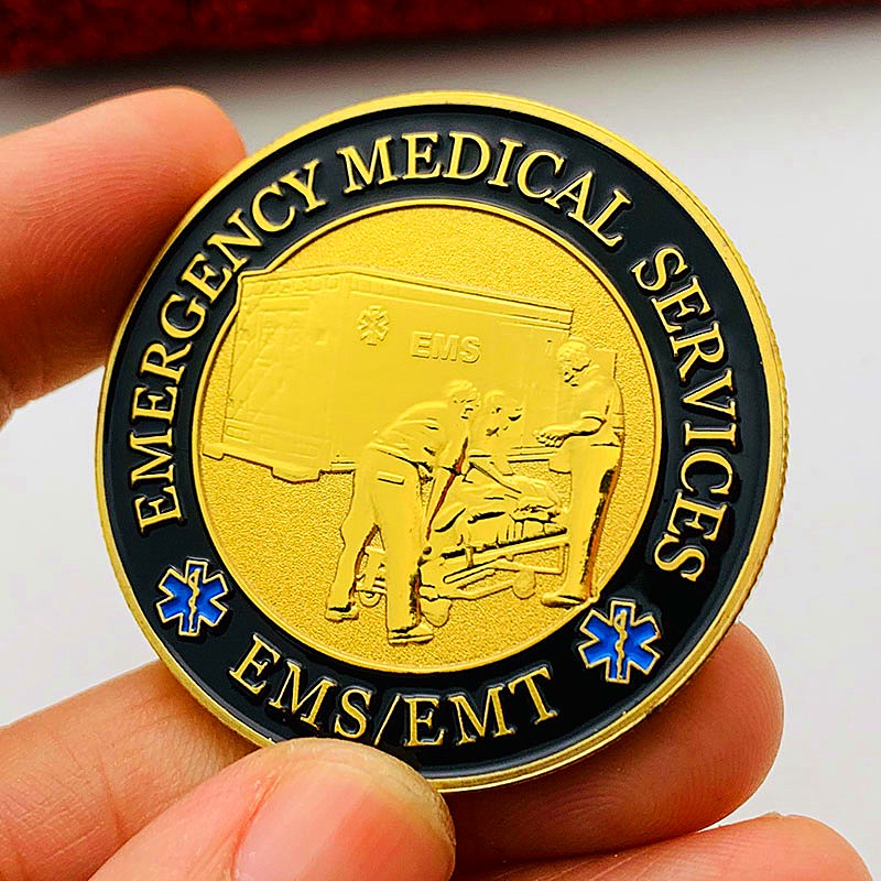美國急救醫療隊鍍金紀念章 把玩工藝金幣EMT硬幣紀念幣