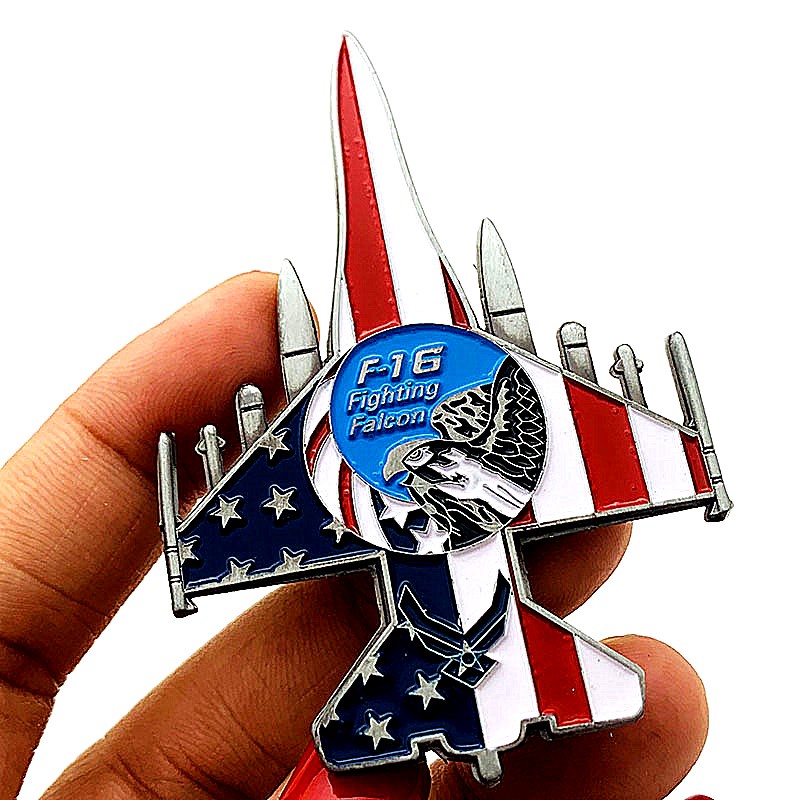 美國飛機F16戰斗機空軍異形鎳古銀紀念章 把玩工藝硬幣紀念幣