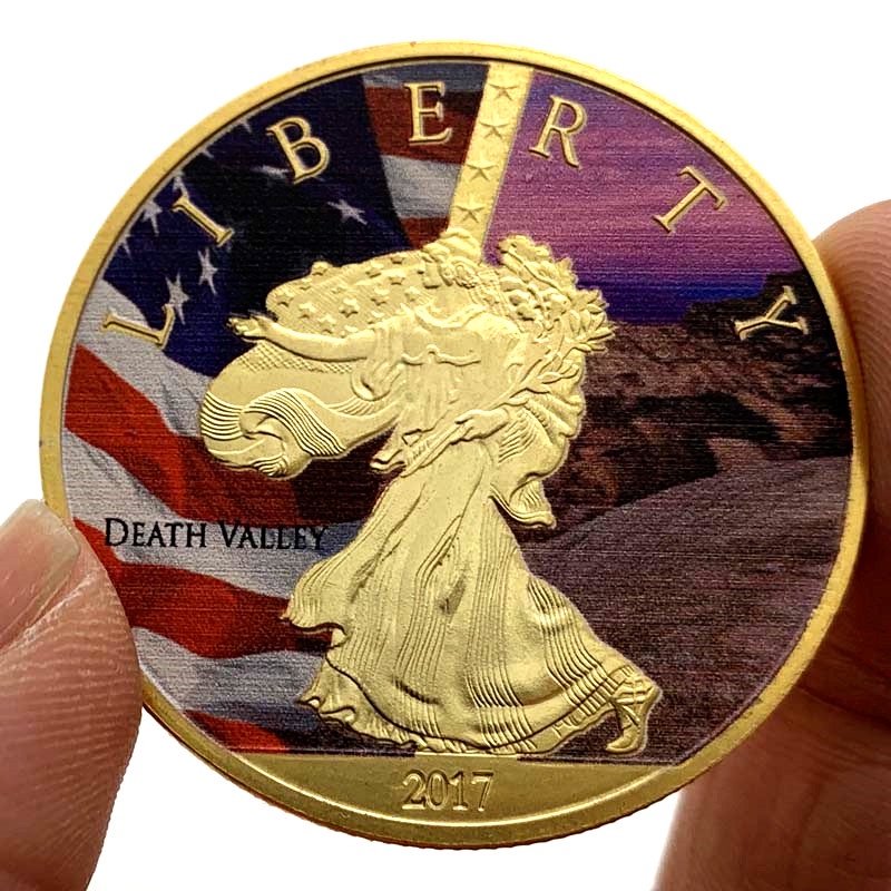 美國自由女神彩繪鍍金紀念章 收藏工藝金幣硬幣紀念幣