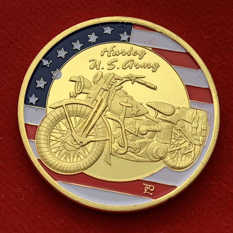 美國摩托車五角星鍍金紀念章 收藏幣30mm工藝金幣硬幣紀念幣