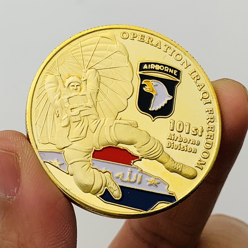 美國101空軍跳傘員鍍金紀念章 把玩硬幣浮雕金幣浮雕紀念幣