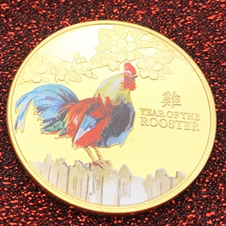 2017澳大利亞十二生肖雞年鍍金彩印紀念章 把玩禮物金幣動物硬幣