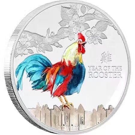 2017澳大利亞十二生肖雞鍍銀紀念章 工藝彩印硬幣動物金幣紀念幣