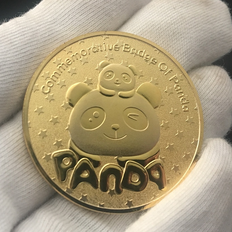 中國熊貓浮雕動物鍍金紀念幣 收藏工藝牙仙子硬幣金幣紀念章