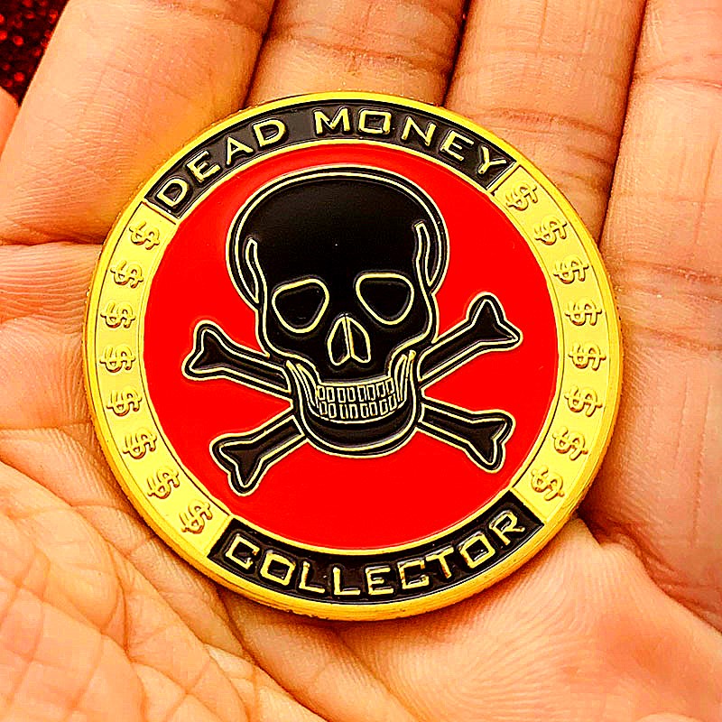 骷髏頭海盜鍍金籌碼紀念章 把玩工藝金幣硬幣裝飾品禮物幣紀念幣