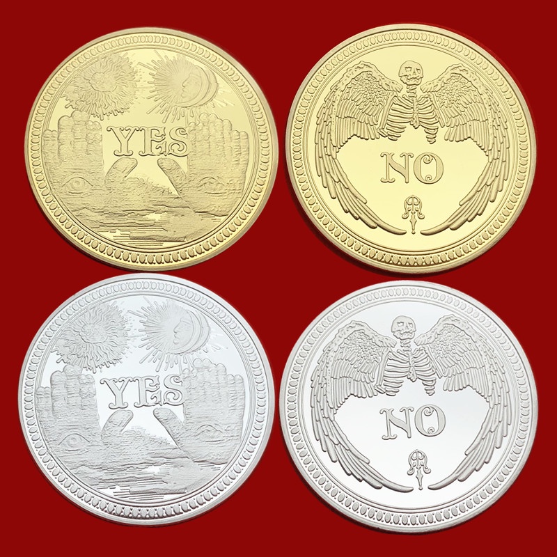2枚美國立體浮雕YES鍍銀紀念幣 NO決策幣日月骷髏善惡硬幣金幣