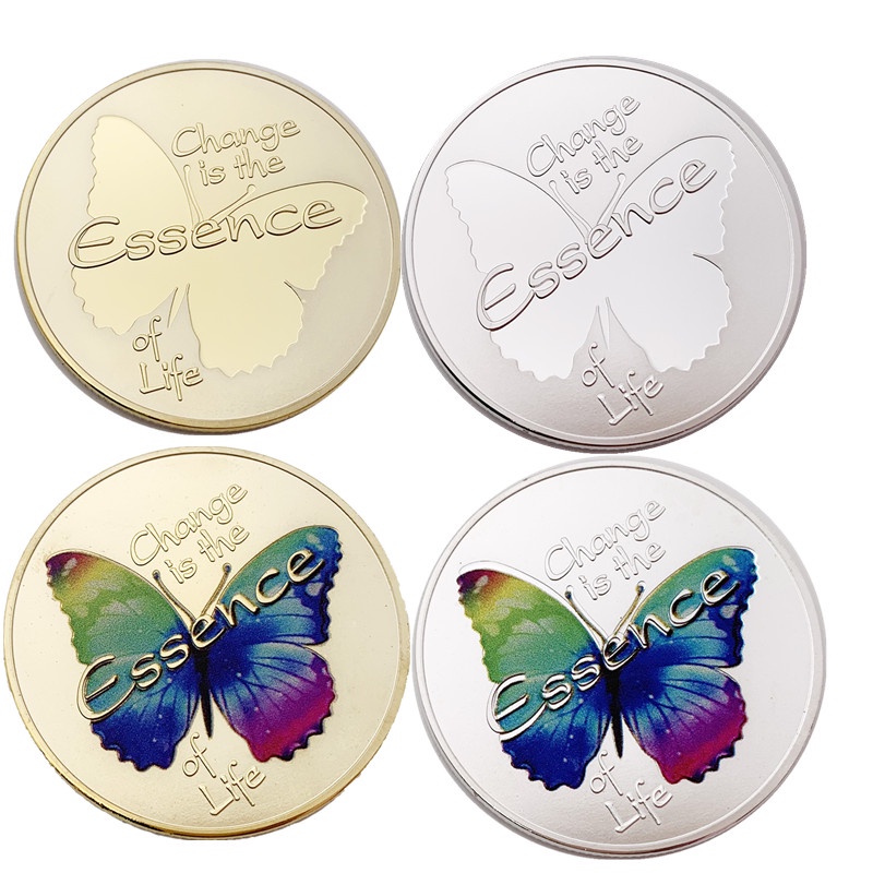 4枚俄羅斯蝴蝶銳變鍍金彩色紀念幣 愛情幣蝶變銀幣金幣硬幣精致幣
