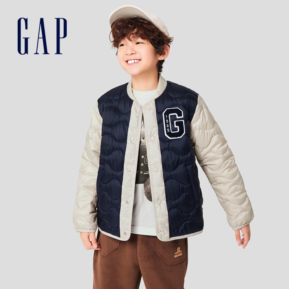 Gap 男童裝 Logo防潑水立領羽絨外套-藏藍色(720960)