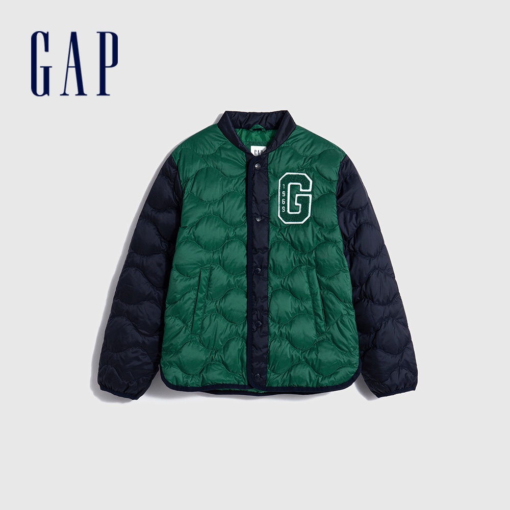 Gap 男童裝 Logo防潑水立領羽絨外套-綠色(720960)
