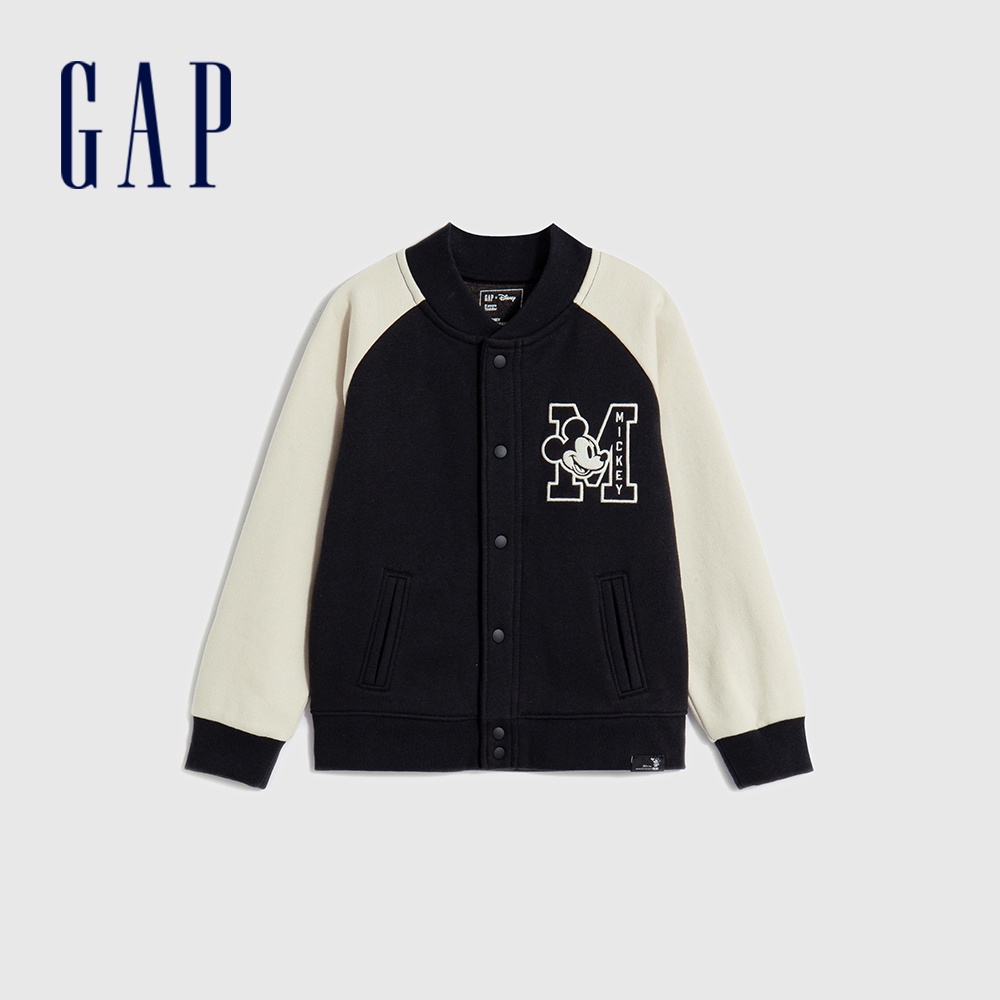 Gap 男幼童裝 Gap x Disney迪士尼聯名 Logo印花圓領棒球外套-黑白拼接(773883)