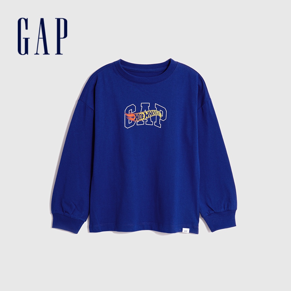 Gap 男幼童裝 Gap x 風火輪聯名 Logo純棉印花圓領長袖T恤-藍色(774029)