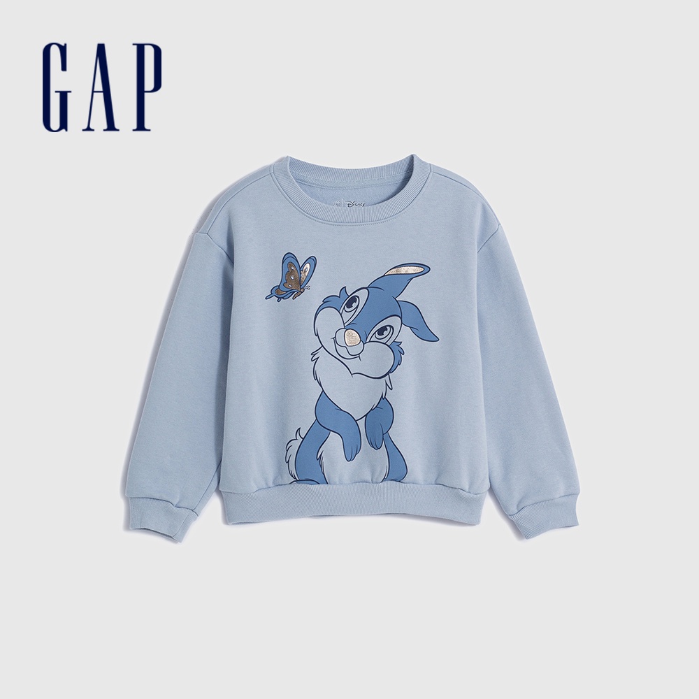 Gap 女幼童裝 Gap x Disney迪士尼聯名 印花圓領大學T-冰藍色(785911)