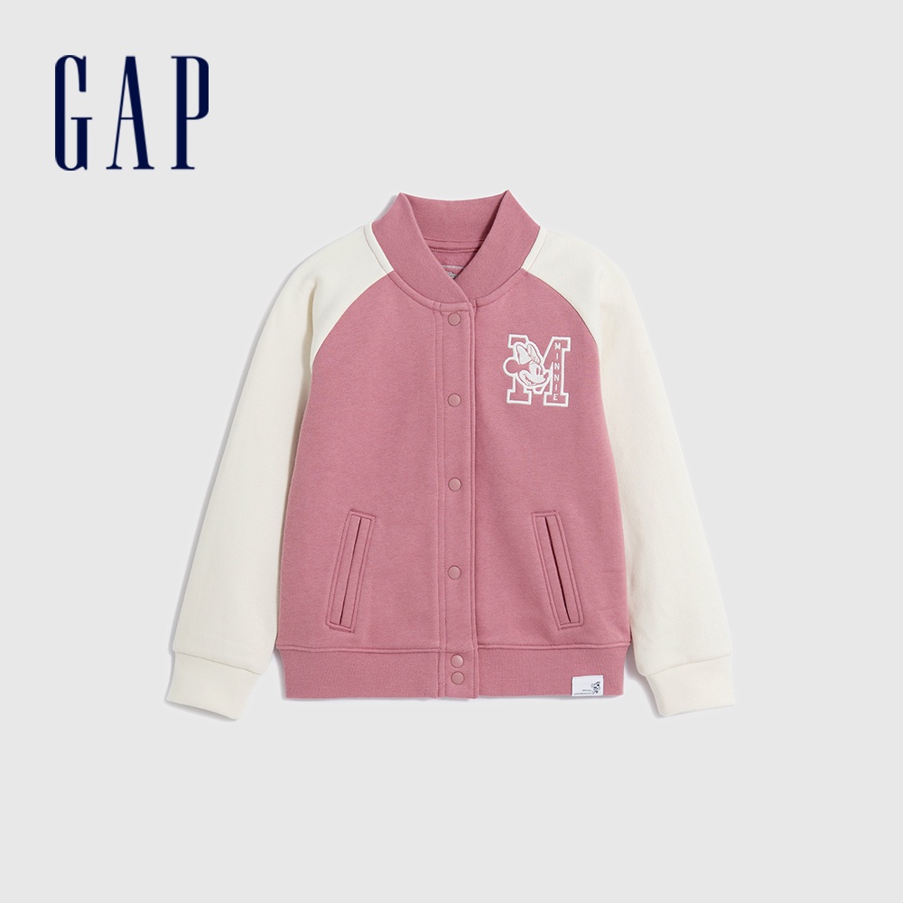 Gap 女幼童裝 Gap x Disney迪士尼聯名 Logo印花圓領棒球外套-深粉色(786152)